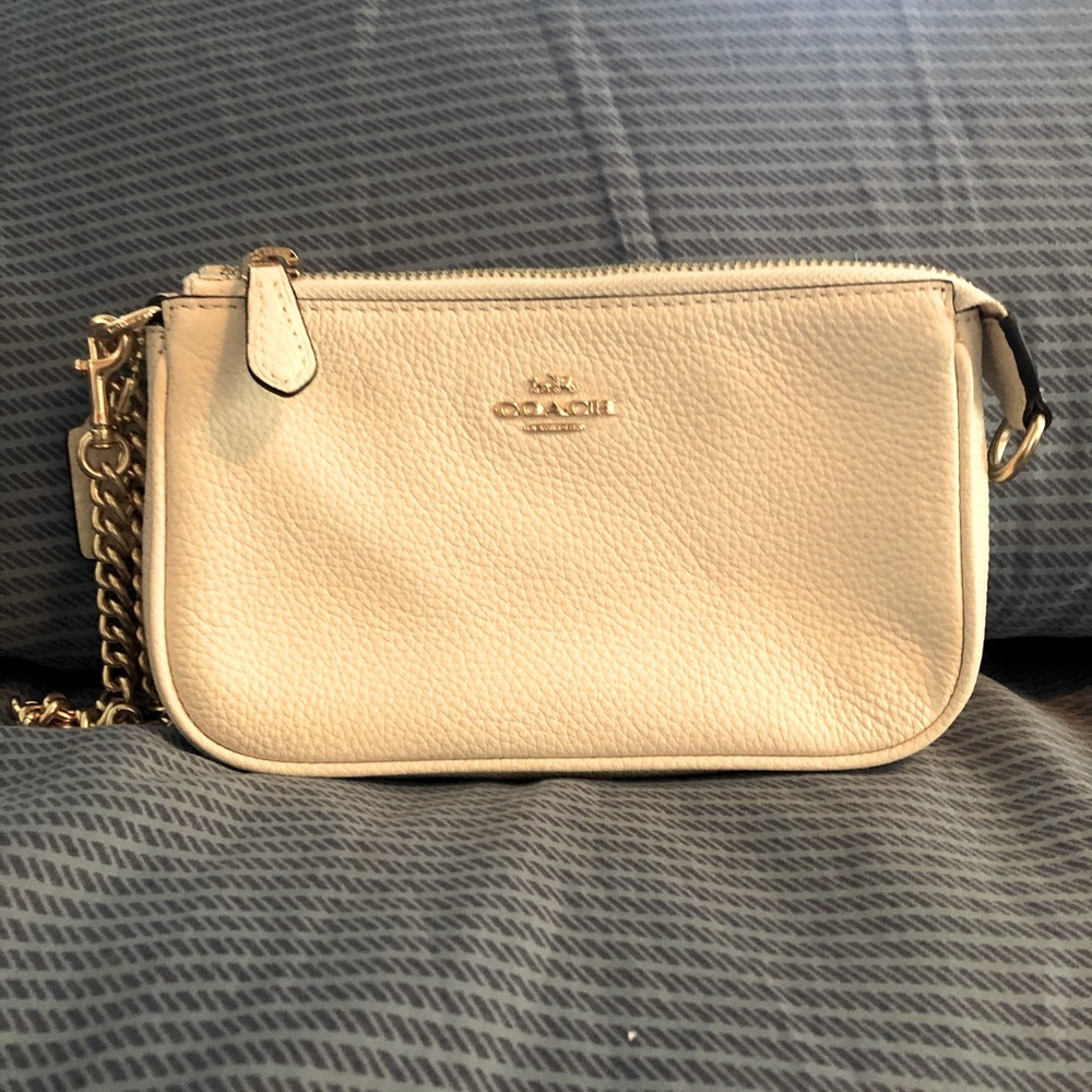 Coach white wristlet gold chain